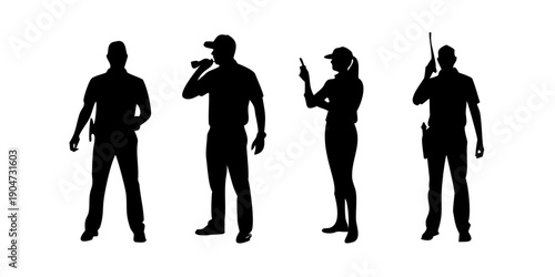 Four silhouetted figures representing different professions and activities Vector