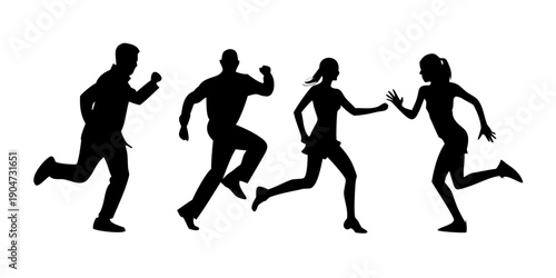 Group of people running together in a race or marathon event. Vector