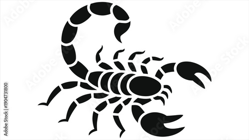 Scorpio Zodiac Sign Silhouette Vector Illustration. Black Scorpion Animal Icon. Astrology Horoscope Symbol for Tattoo, Logo, or Sticker Design. Dangerous Arachnid Isolated on White Background.