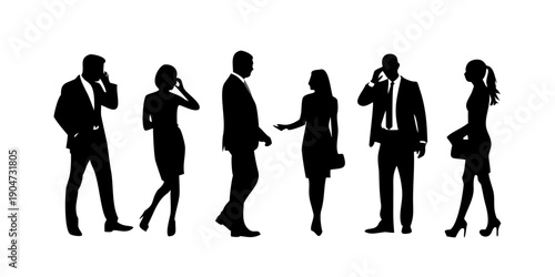 Group of people walking and talking in a professional business setting. Vector