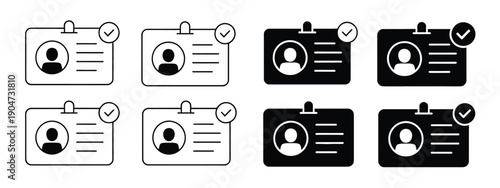 ID card icon design featuring identification cards with circle tick approval symbol for employee, personal, and official use