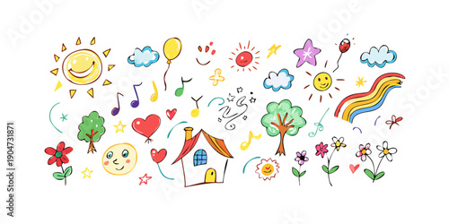 A vibrant and diverse collection of colorful icons representing various objects and concepts. Vector