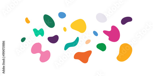 Vibrant abstract shapes scattered across a white background Vector