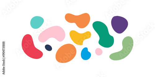 Vibrant abstract shapes in various colors and sizes scattered on a white background Vector