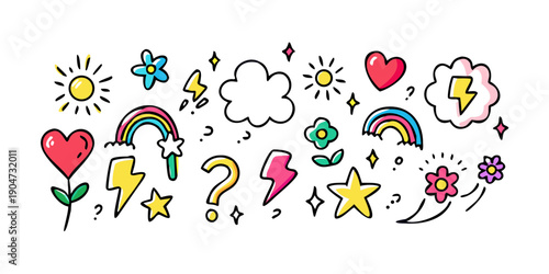 A colorful array of various symbols and icons representing different emotions and ideas Vector