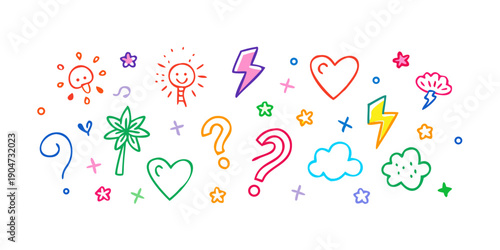 A vibrant collection of diverse symbols and icons representing various concepts and ideas. Vector