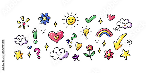 A delightful assortment of colorful stickers featuring various animals, objects, and symbols Vector