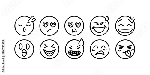 A diverse collection of expressive emojis showcasing various emotions and reactions Vector