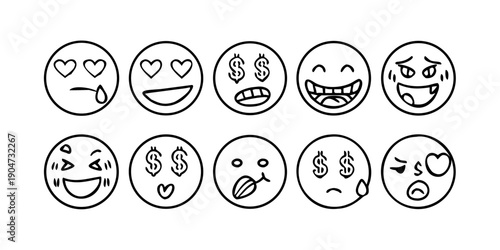 A diverse collection of expressive cartoon faces showcasing various emotions and reactions Vector