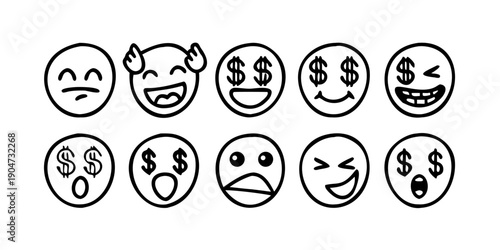 A diverse collection of emoticons expressing various emotions and facial expressions. Vector