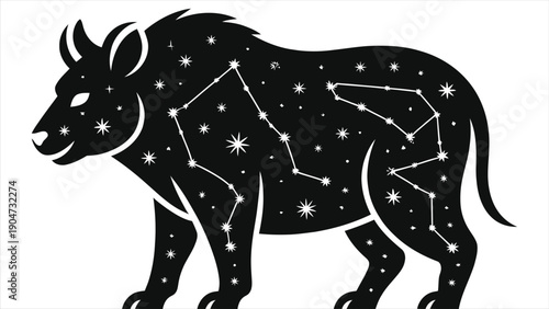 Zodiac Animal Silhouette Vector with Constellations, Cosmic Night Sky Bear Filled with Astrology Stars, Celestial Wildlife Illustration for Horoscope, Mystic Spiritual and Astronomy Themes