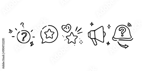 Illustrations of communication and information symbols in a sequence. Vector