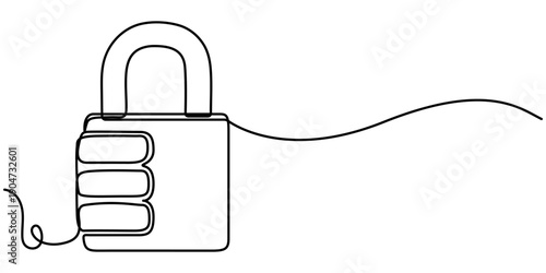 closed padlock continuous one line drawing, one line drawing of metal padlock. Padlock security sign symbol vector outline illustration. 