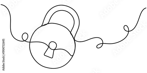 closed padlock continuous one line drawing, one line drawing of metal padlock. Padlock security sign symbol vector outline illustration. 