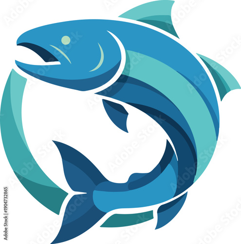 Blue Salmon Jumping In A Circle Vector Illustration
