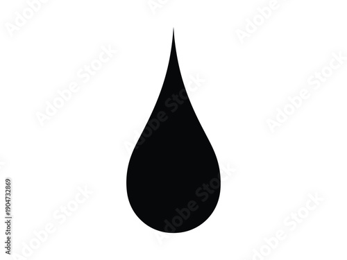 Simple black vector illustration of a single water drop, representing purity, liquid, or a fundamental element.