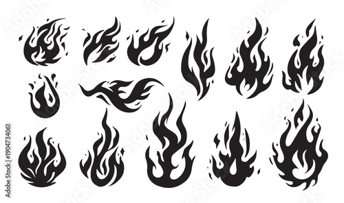 Set of vector fire flames