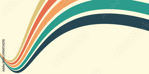 Abstract colorful 70s background vector. Vintage retro wallpaper with rainbow stripes and wavy lines. A 1970 color illustration suitable for posters, banners, decorative items and wall art.