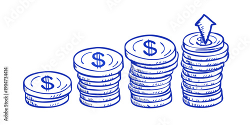 A stack of coins with a dollar sign and a piggy bank on top Vector