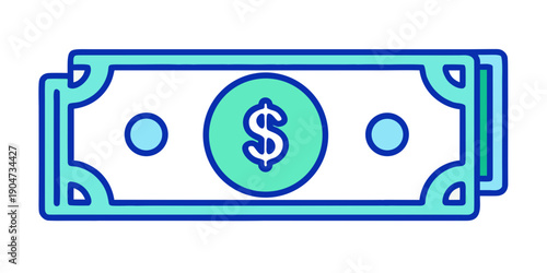 A stylized illustration of a dollar bill with a green dollar sign in the center. Vector