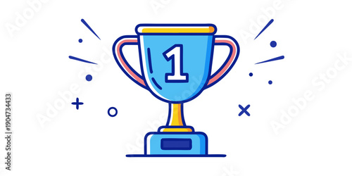 A vibrant illustration of a trophy cup with the number one on top. Vector