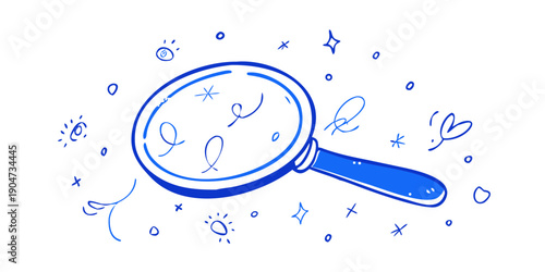 A magnifying glass surrounded by floating numbers and symbols in a whimsical design Vector