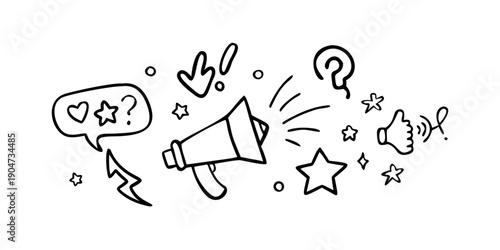 A vibrant illustration of communication tools and symbols representing ideas and information. Vector