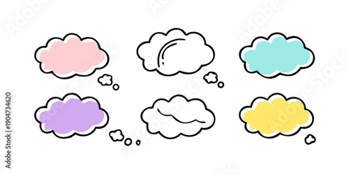 A collection of colorful thought bubbles floating in a white background. Vector