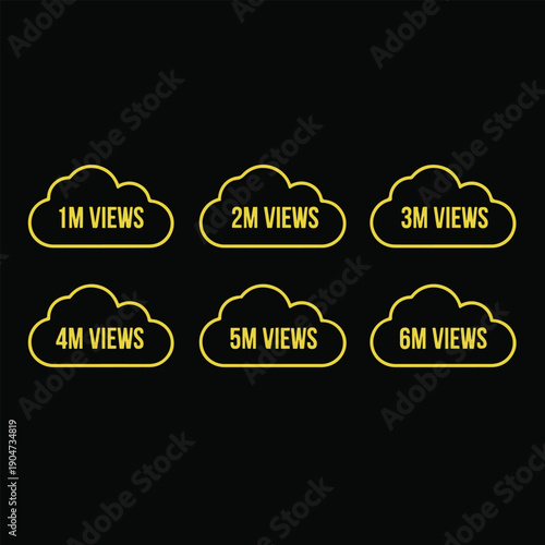 Six yellow cloud with view counts from one million to six million one million views two million views