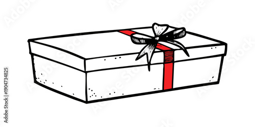A beautifully wrapped gift box with a red ribbon and a bow Vector