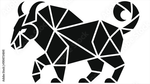 Low Poly Geometric Taurus Zodiac Bull Silhouette Vector, Minimalist Polygonal Astrology Horoscope Symbol, Modern Black Astrological Icon Isolated on White Background for Logo, Tattoo, Decor, Print 