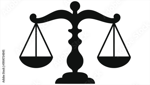 Libra Zodiac Sign Black Silhouette. Vector Illustration of Balance Scales Representing Justice, Equality, and Astrology. Horoscope Astrological Star Sign Symbol Flat Icon Isolated on White Background.