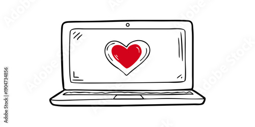 A laptop screen displaying a heart symbol with a crown on top Vector
