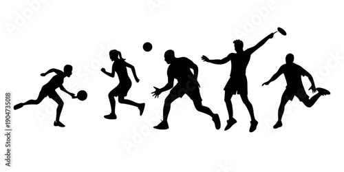 Silhouettes of people playing soccer in a dynamic sequence Vector