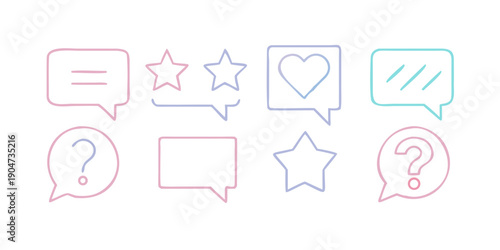 Assorted speech bubbles and shapes with various symbols and colors Vector