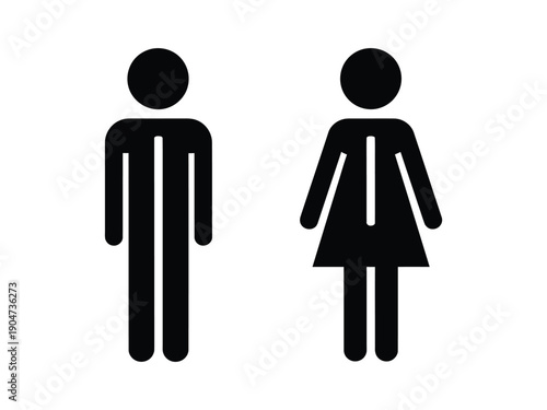 Stylized black vector icons of a man and woman figure, representing gender, people, public restrooms, or unisex symbols.