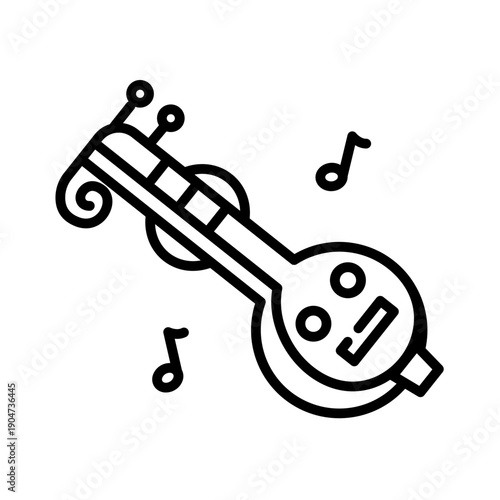 Veena Icon Traditional Indian Stringed Instrument Line Art Illustration