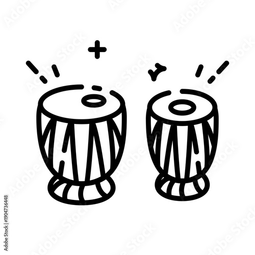 Janggu Drum India Icon Line Stye Art