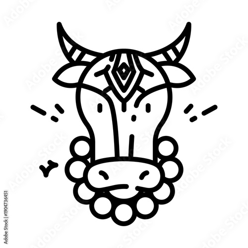 Sacred Cow Head Icon Line Style. suitable for India Culture