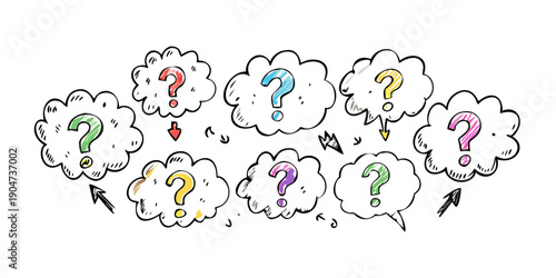 A whimsical illustration of various thought bubbles containing different animals. Vector