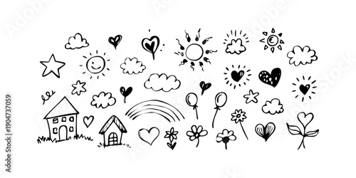 A delightful assortment of weather and nature icons in black and white Vector