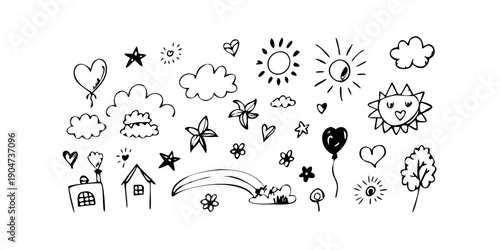 A delightful array of diverse and whimsical doodle illustrations Vector