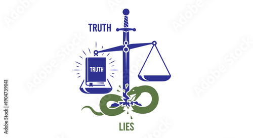 Modern artistic symbolic illustration representing truth overcoming lies