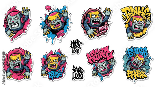 Comic character design elements with graffiti style and vibrant colors