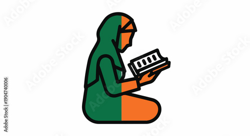 Muslim Woman in Hijab Reading Holy Quran, Islamic Culture, Faith and Devotion, Religious Education, White Background