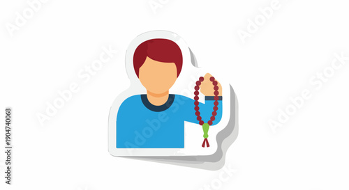 Man with prayer beads, symbol of faith and devotion, flat illustration, isolated on white background