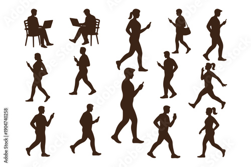 vector silhouettes of people, Modern Human Lifestyle Silhouettes Set