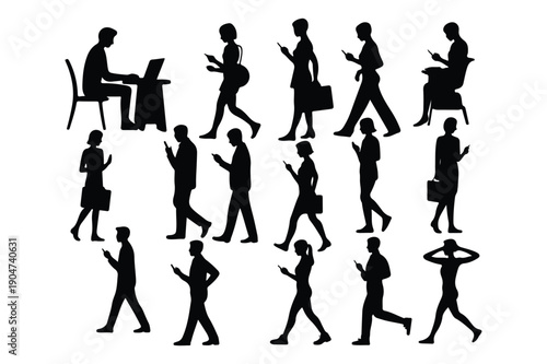 silhouettes of people, Modern Human Lifestyle Silhouettes Set