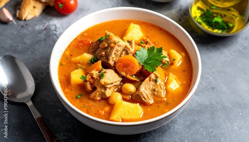 Hearty Chicken Stew with Vegetables and Chickpeas.