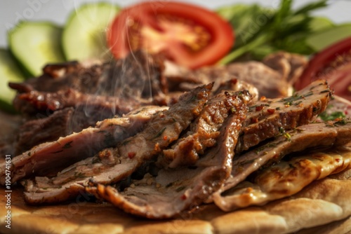 A close-up photograph of a freshly prepared doner kebab plate